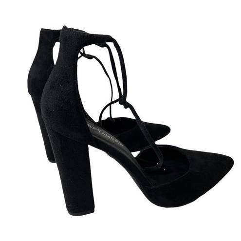 Revamped  by Sirens Black Faux Suede Ankle Tie Heel Sandal Size 8