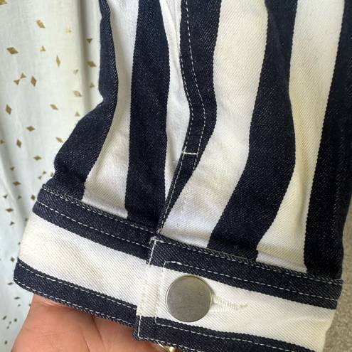 Nanette Lepore  Navy White Striped Denim Jeans Crop Jacket Contemporary Chic S