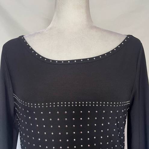 Cache  Studded Long Sleeve Tunic Womens Top Sz M Black Silver Y2k Embellished