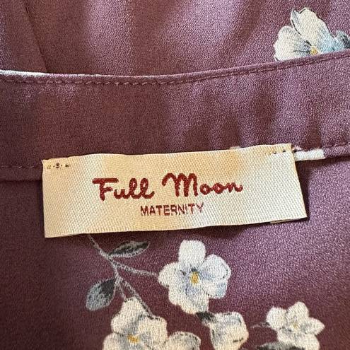 The Moon Full Segura Short Sleeve Tie Waist Maternity Blouse Light Purple Floral 2X