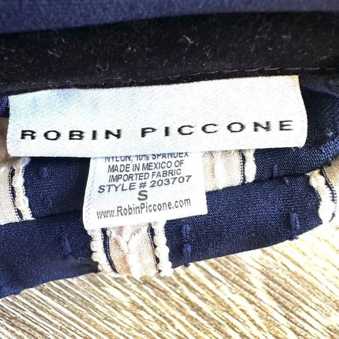 Robin Piccone  Abi stripe navy halter bathing suit top