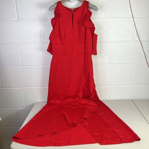 Monique Lhuillier RTR ML 
Red Ruffle High Low Gown Sz 12 Wedding open front NYE