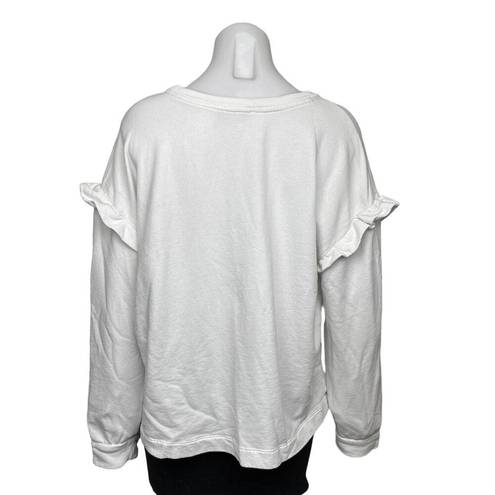 The Loft  White Ruffle Long Sleeve Oversized Crew Neck Pullover Sweatshirt Top Size L