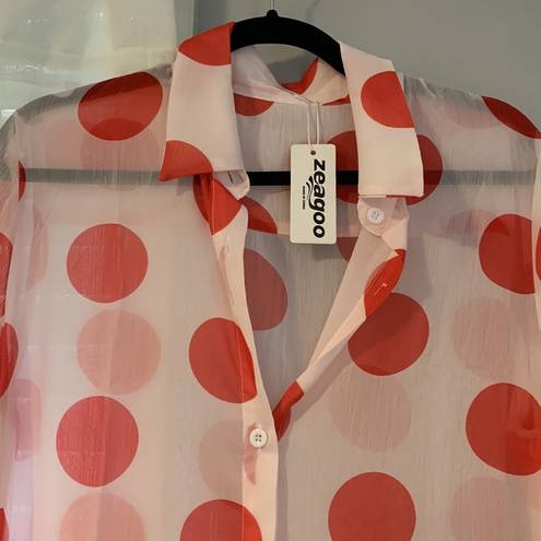 Zeagoo Polka Dot swim cover up top dress tunic size Small NWT