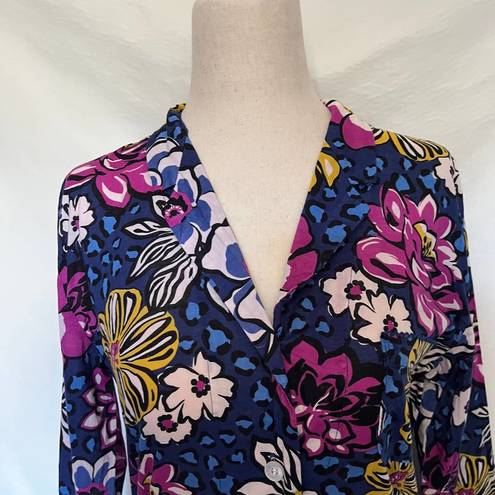 Vera Bradley  African Violet Womens Shirt Size XS Sleep Button Front Blue