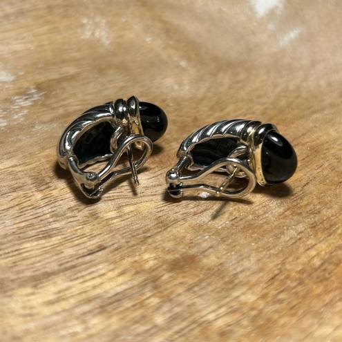 David Yurman  Black Onyx Sterling Silver & 14K Gold Cable Shrimp Post Earrings