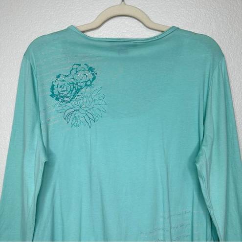 Style & Co NWT  Green Embroidered Henley 3/4 Sleeves Top