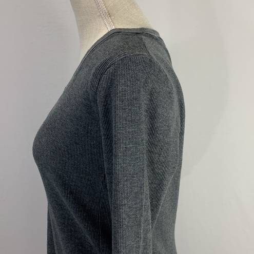 Eddie Bauer Waffle Knit Gray Long Sleeve Thermal Top Tee Size Medium