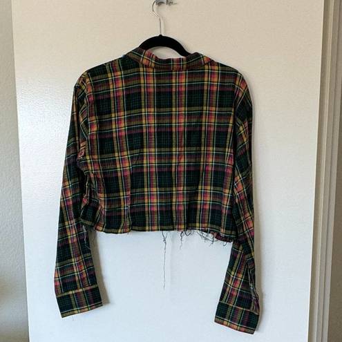 Savage X Fenty Crop Raw Edge Plaid Button Down Shirt Pink Canterbery