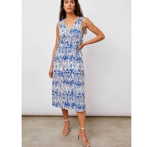 Rails  Constantine Cobalt Shibori Tie Dye Blue
White Midi Dress Size Small