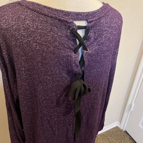 a.n.a  Purple Sweater with Back Lace up Tie Long Sleeve top stretchy knit Sz L