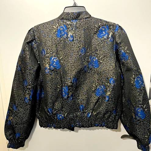 Haute Hippie  Ruth Metallic Floral Brocade Bomber Jacket - size XL