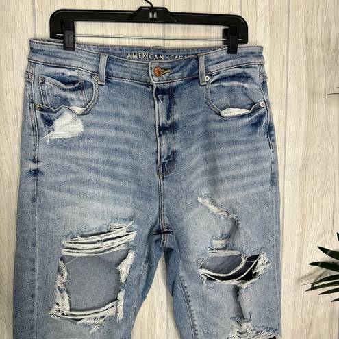 American Eagle  Plus Size High Rise Stretch Mom Jeans Destroyed Medium Wash 14