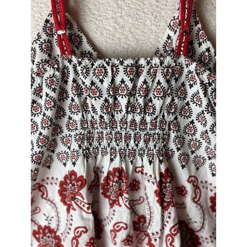 Fashion Bug  Floral Sleeveless Smocked Blouse Shirt White Red Black Size Large