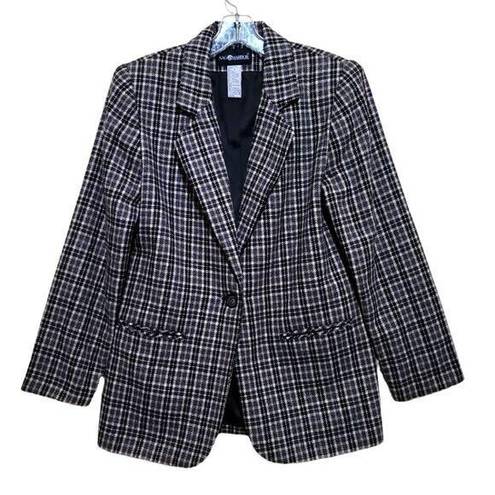 Sag Harbor  Women's  Black Cream Brown Plaid Woolblend Blazer Jacket Sz 8