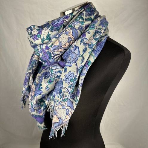 Edge All That Glitters Lightweight Large Square Scarf Floral Peacocks Fringe 