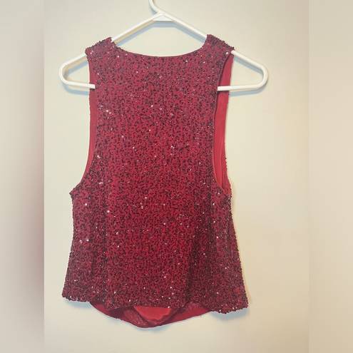 Haute Hippie  Hand Beaded Red Beads & Sequin Draped Neckline Silk Top Sz M