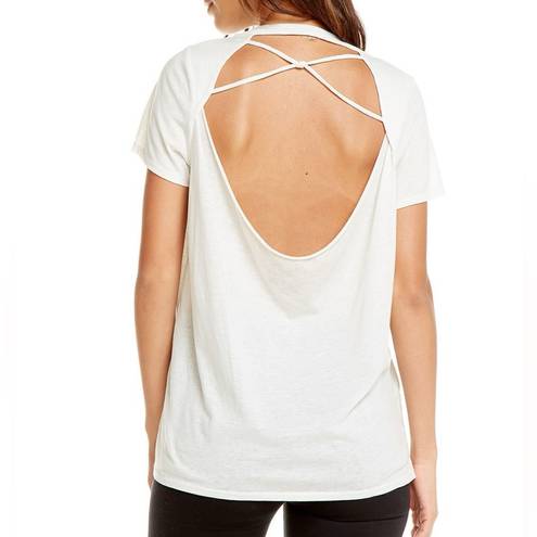 Chaser NWT  Size M Bone White Silk Crewneck Open Back Strappy Short Sleeve Top