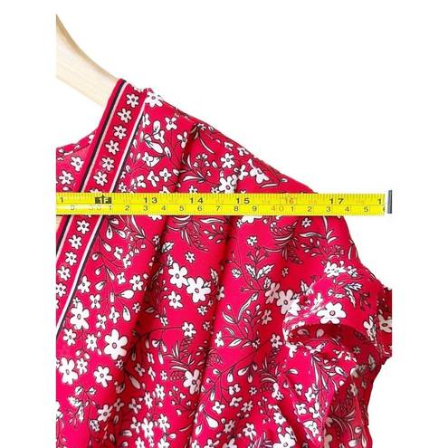 Max Studio  Red Daisy Floral Ruffled Cap Sleeves Tie Waist Peplum NWOT Size S