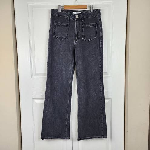 Mango  MNG Washed Black Wide Leg Jeans Patch Pockets High Rise Denim Pants Size 8