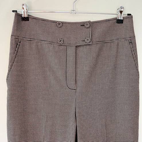 Rebecca Taylor Houndstooth High Rise Waist Ankle Crop Straight Leg Trouser Pant