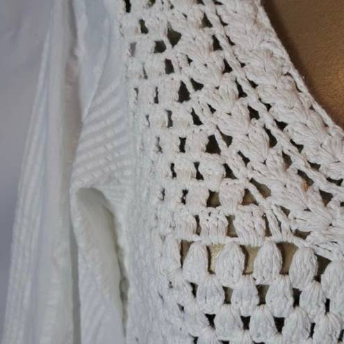 Free People NWT  - Megan Crochet Knit Ivory Top XS Boho Peasant Festival Blouse