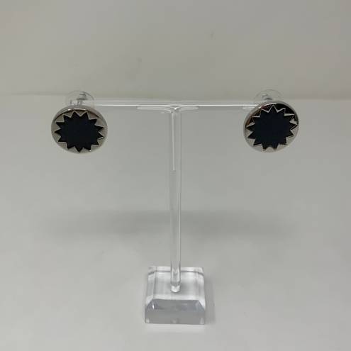 House of Harlow  Silver Gray Leather Inlay Sunburst Stud Earrings 