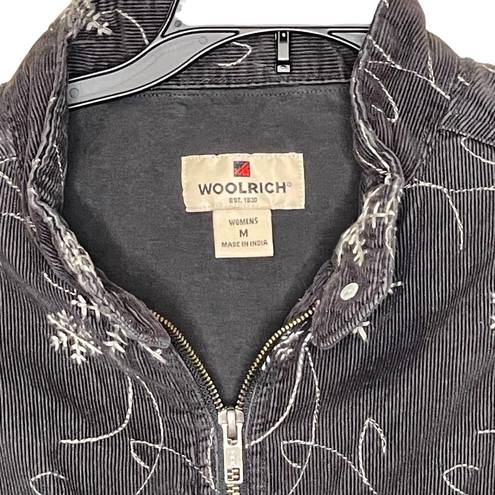 Woolrich  Full Zip Corduroy Vest Size Medium Gray Snowflakes Womens Cotton Lined