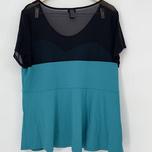 Torrid  Peplum Top Sweetheart Mesh Knit Turquoise Black Plus Size 3 Plus