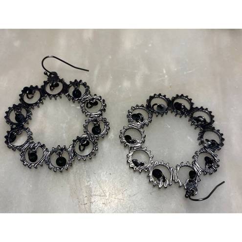 Black Bead Black-Tone with  Wire circle Earrings