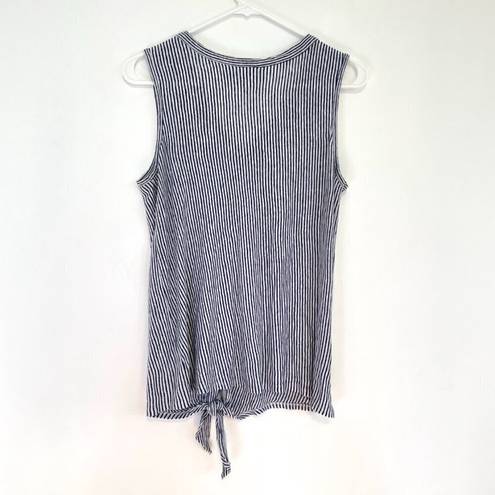 Rachel Zoe  Navy Blue White Striped Sleeveless Button Tie Knot 100% Linen Tank M