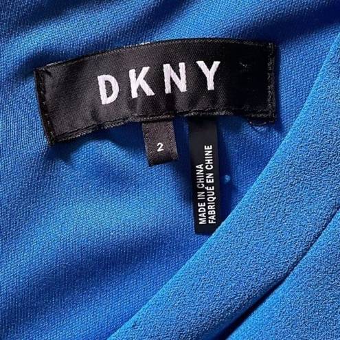 DKNY  Blue dress w asymmetrical neck and 19" accent metal zipper