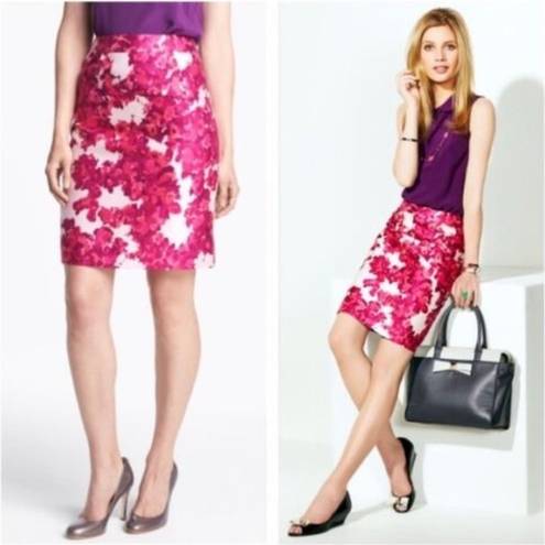 Kate Spade  Jordan Pink Watercolor Floral Silk Blend Pencil Skirt - size 10