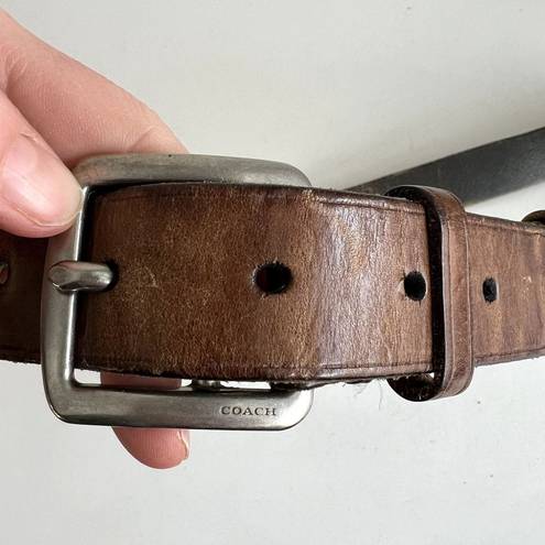 Coach  Worn in Brown Genuine Leather Square Buckle Embossed Logo Belt - XL