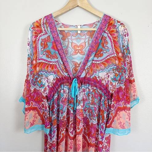 Gottex  Colorful 100% Silk Kaftan Sheer Swim Coverup Dress Size Small