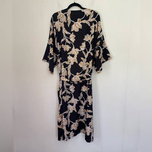 Anthropologie Maison Du Soir  Black Floral Belted Lightweight Kimono ~ Size L/XL