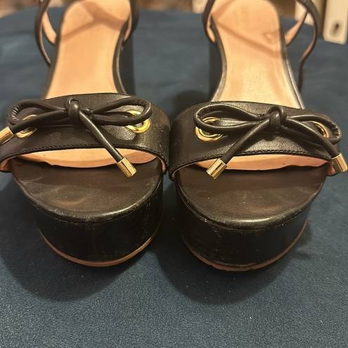 Kate Spade  ♠️ BLACK STRAPPY LEATHER PLATFORM WEDGE SANDAL WITH BOW 8M