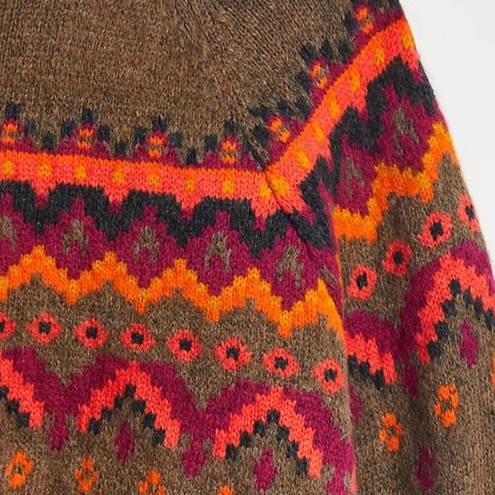 Lou & grey LOU GREY LOFT Fair Isle Sweater Brown Multi Nordic Nylon Wool Turtleneck Medium