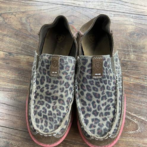 Ariat  Cruiser Slip On Shoe Womens 4.5 Earth Brown Cheetah Leather Moc Toe Loafer