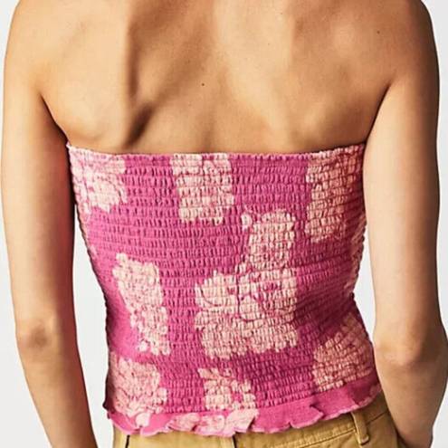 Free People  Womens Poppy Strapless Smocked Floral Printed Tube Top Size S Pink