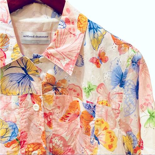 Alfred Dunner Petite Retro Multicolored Butterfly Floral Jacket Jean Lightweight 8 Petite