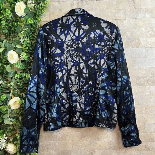 Alberto Makali  Watercolor Abstract Mesh Buttoned Blazer Jacket Blue Black Size 6