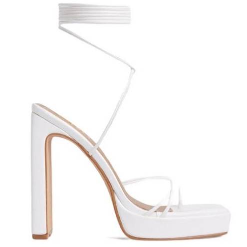 EGO NWOT ~  Gemini Strappy White Square Toe Lace Up Platform Heels ~ Women's 7