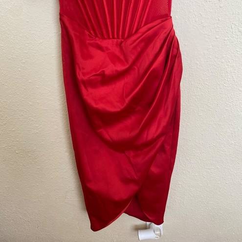 House Of CB  “Lulu” Red Asymmetric Drape Midi Corset Dress NWOT size XS