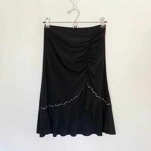 H.L Vintage Y2K Rhinestone Ruched Midi Skirt Black Size M Size M