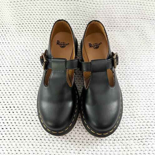 Dr. Martens  Polley Black Smooth Leather Mary Jane Buckle Platform Heels Shoes 7