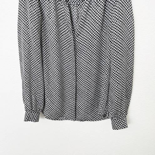 Joie [] Black White Houndstooth Split Neck Button Down Shirt Casual Size Small S