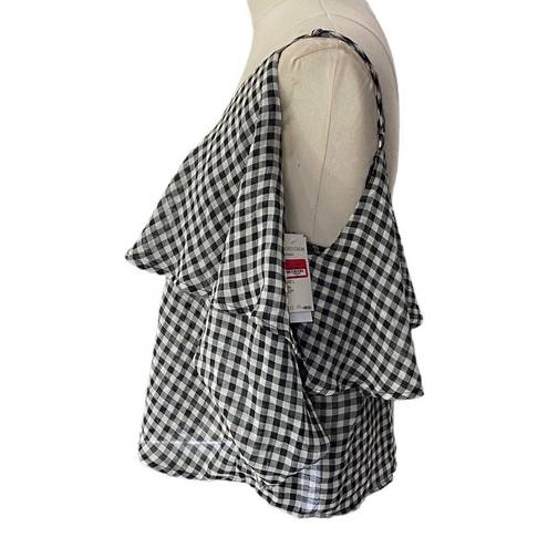 Ten Sixty Sherman  NORDSTROM Black & white Gingham Cold shoulder Blouse NEW large