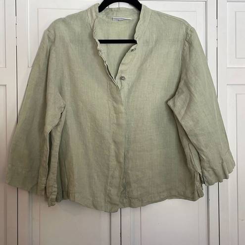 Bryn Walker  100% linen green button front blouse size large