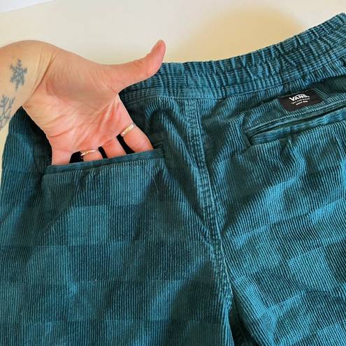 Vans Teal Green Corduroy Checkered Plaid Range Elastic Relaxed Pants Small